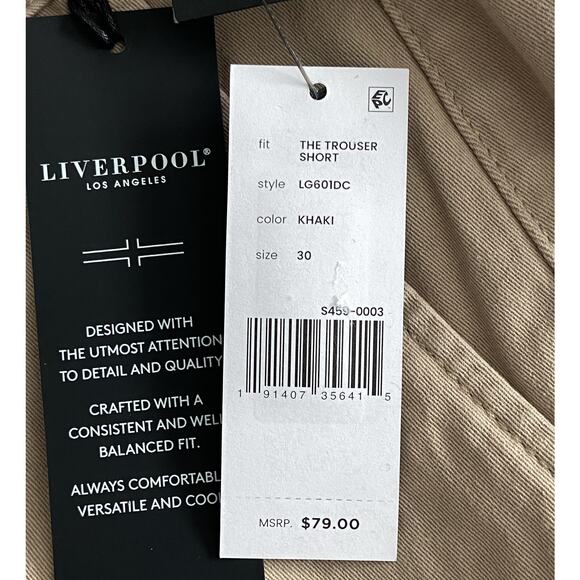Liverpool Los Angeles Men's 30W Khaki Trouser Short Stretch Flat Front NEW - Picture 13 of 13